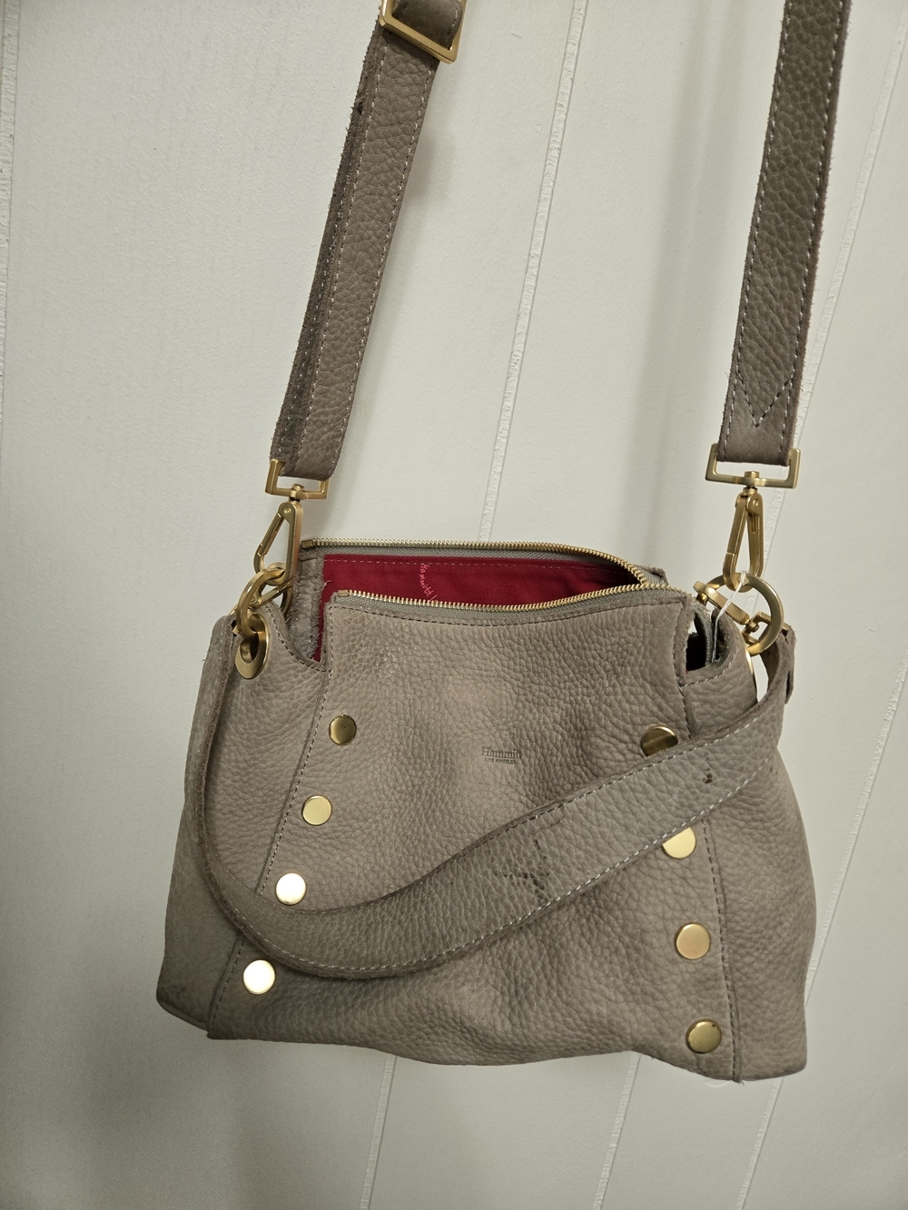 Hammitt Taupe Leather Crossbody Bag with Gold Studs And Wallet Set - Picture 4 of 10